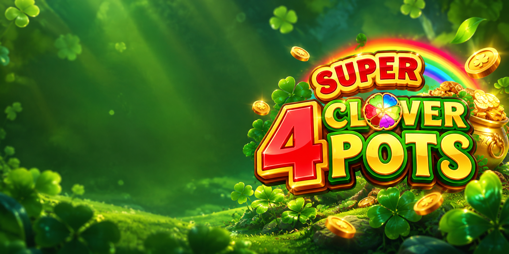 Pantalla del juego 4 Super Clover Pots con tréboles, macetas y monedas de bono
